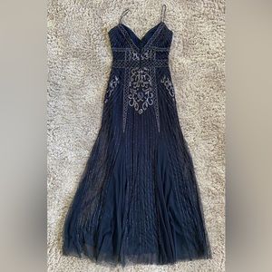 Beaded navy blue dress with spaghetti straps
